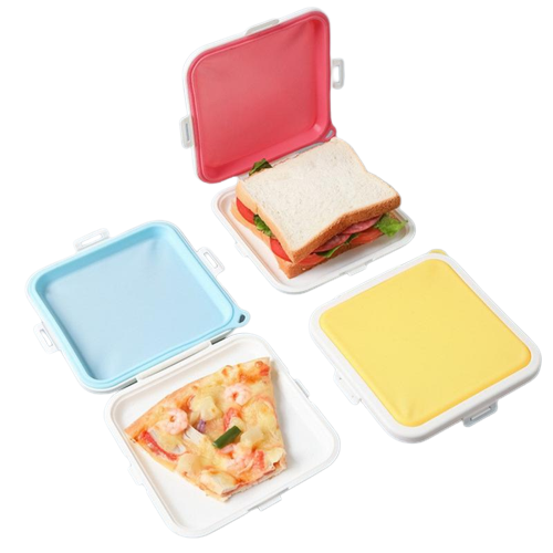 Sandwich Storage Box Silicone Lunch Box Food Storage Case Reusable  Microwave Lunch Box Food Storage Container School Breakfast